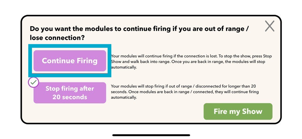 Continue Firing prompt