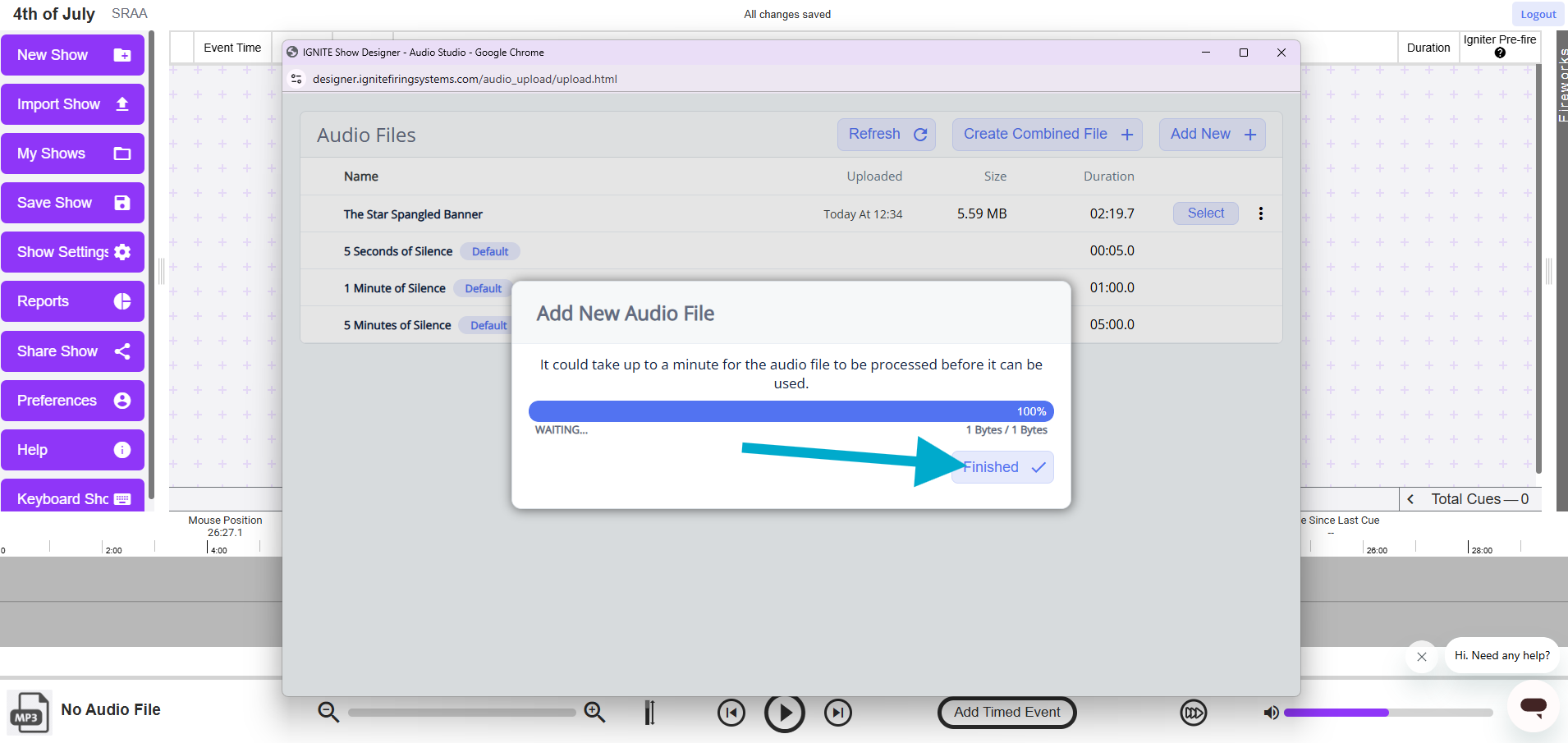 Finished upload screen