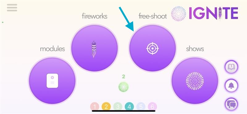 Home screen with arrow pointing to Free-Shoot option