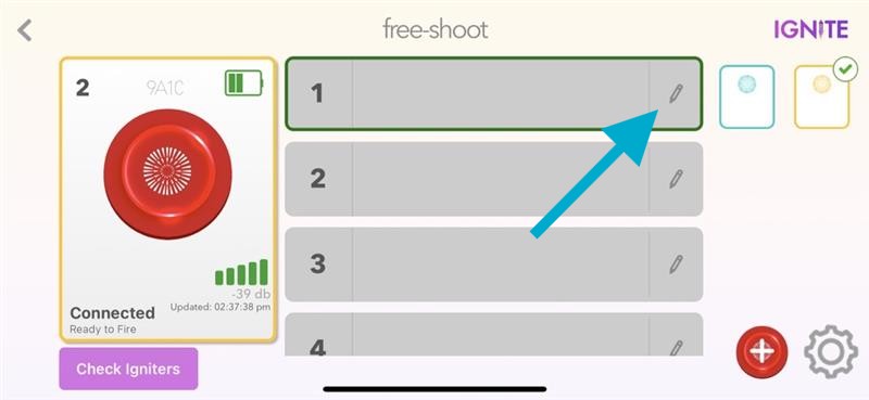 Free-Shoot screen with arrow pointing to pencil icon