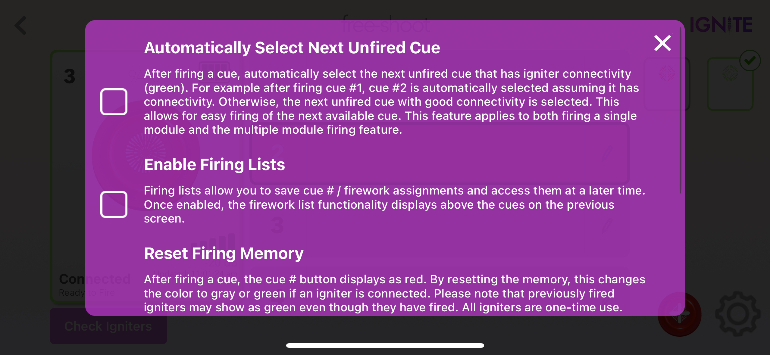 Reset Firing Memory section