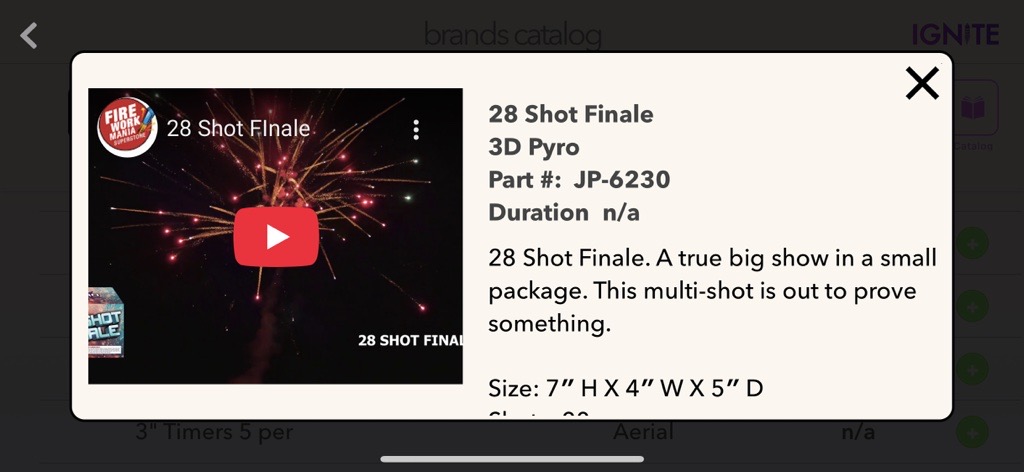 Firework description screen