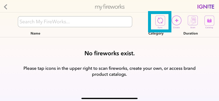 Sync button on Fireworks screen