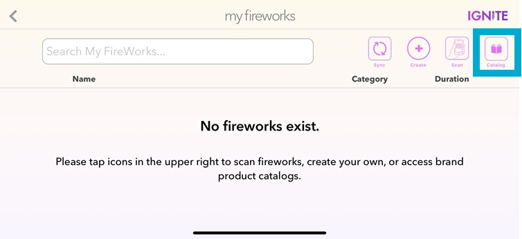 Catalog button on My Fireworks screen