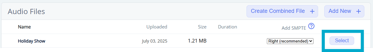 ISD Audio Studio Box Around Select Button on Audio File with SMPTE.png