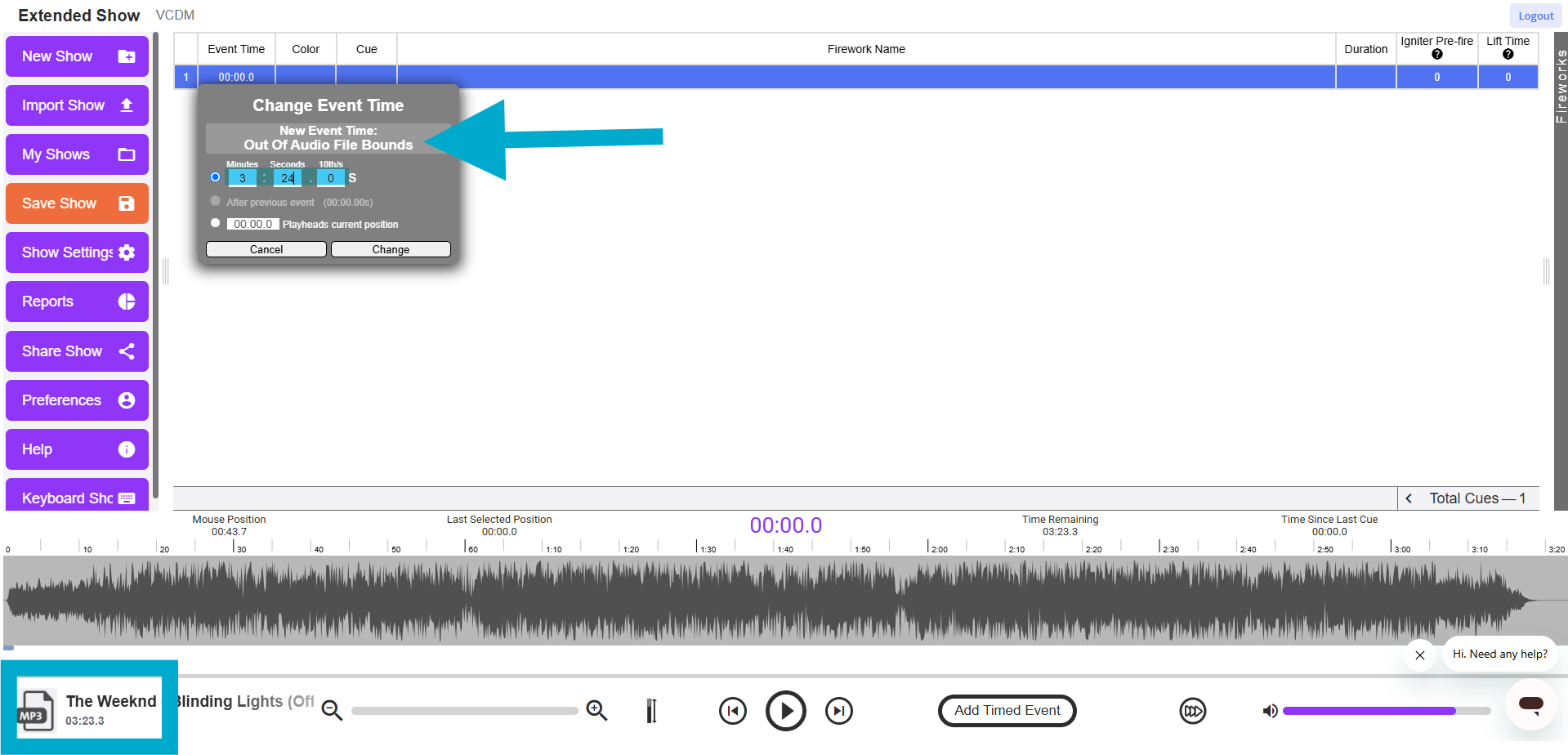 Event Out of Bounds Example