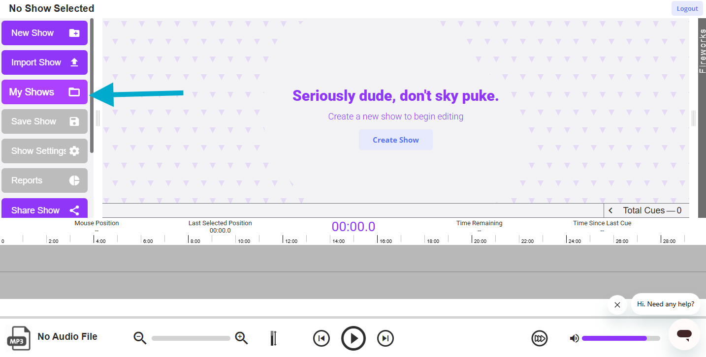 IGNITE My Shows menu