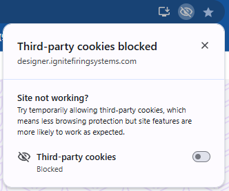 Third-party cookies blocked dialog
