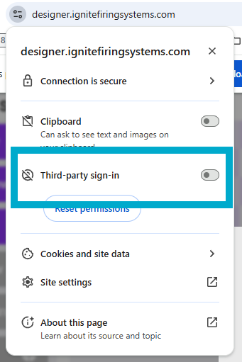 Chrome site permissions menu