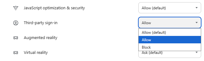 Allow third-party cookies option
