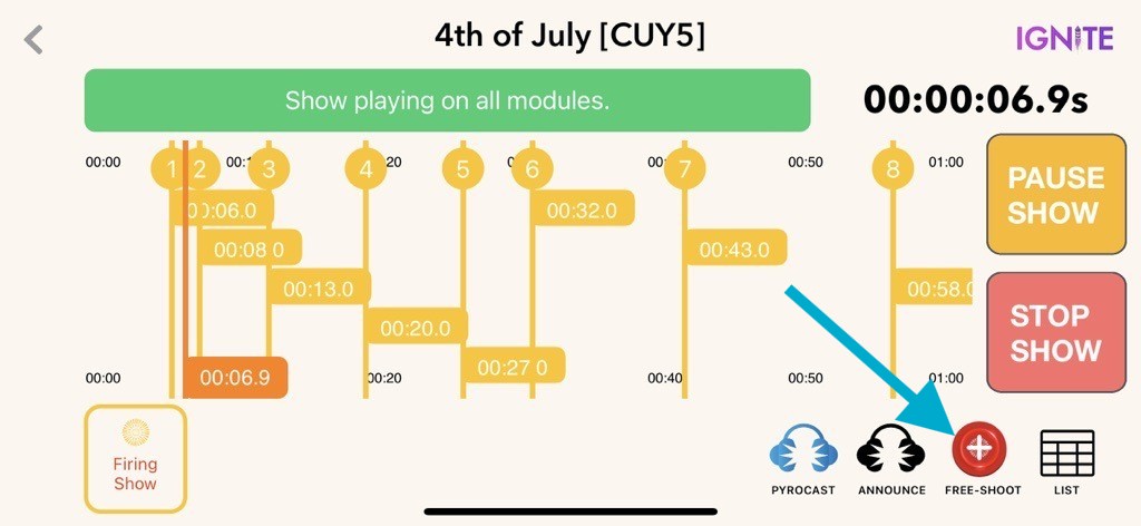 Show screen with Free-Shoot icon highlighted