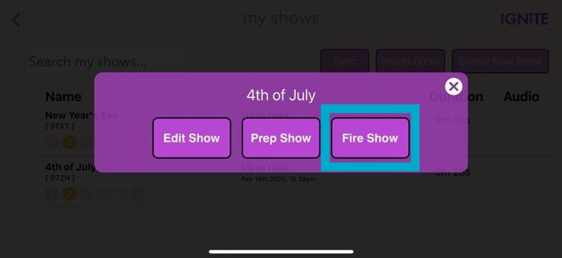 Fire Show button displayed on screen