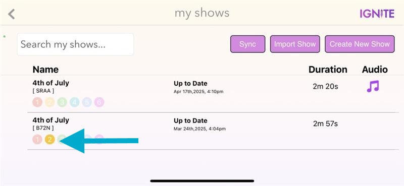 Select Show screen displaying available shows