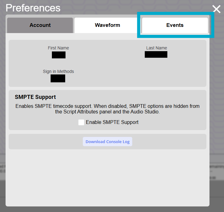 IGNITE Show Designer Preferences Screen Box Around Events Button.png