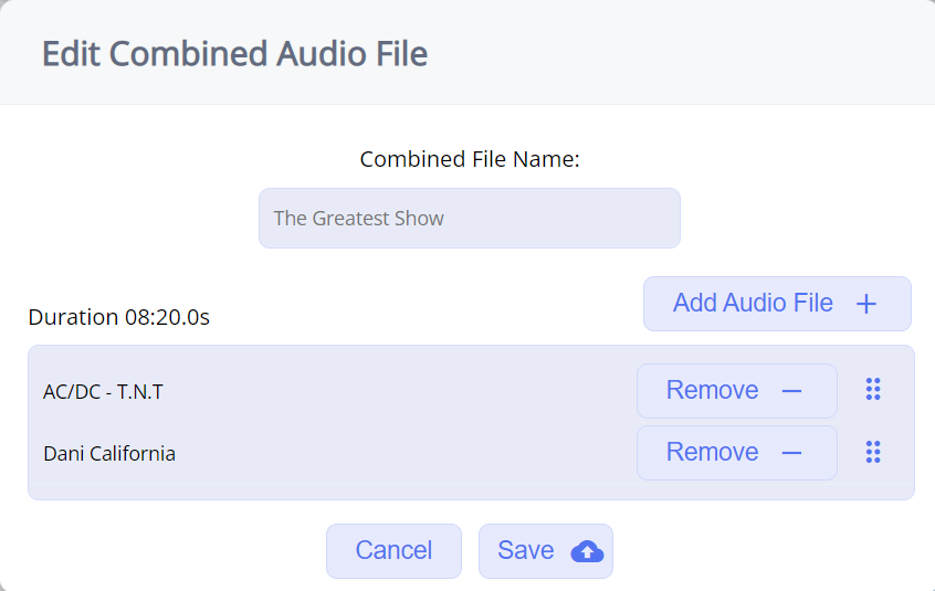 Add and name combined audio file window