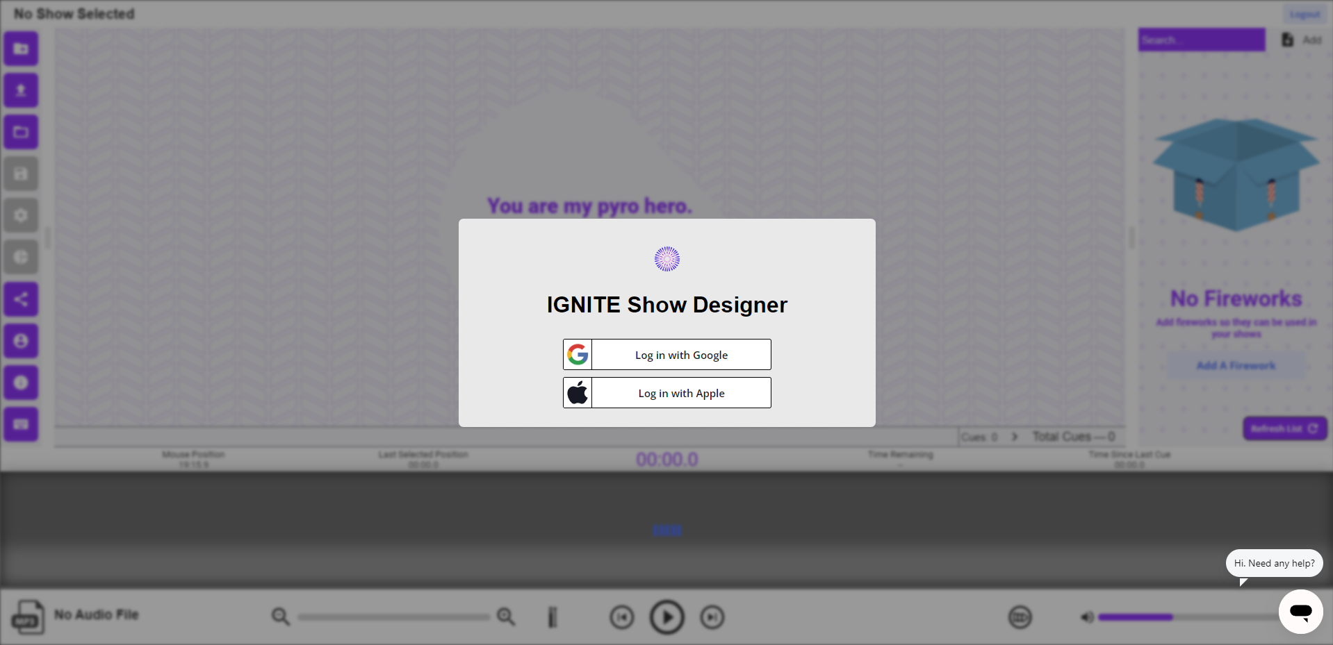 IGNITE Show Designer login screen
